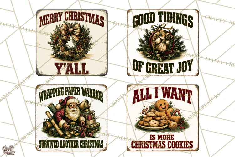 Vintage Christmas Metal Sign Clipart, Funny, Inspirational