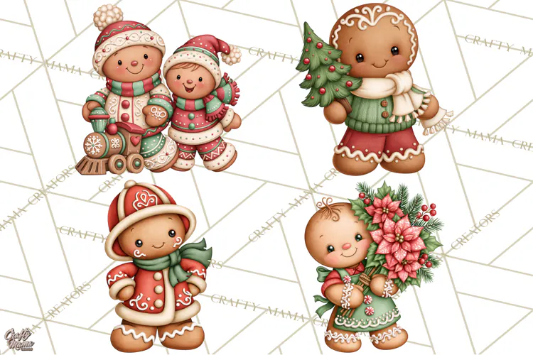 Downtown Gingerbread Town Characters Clipart PNG