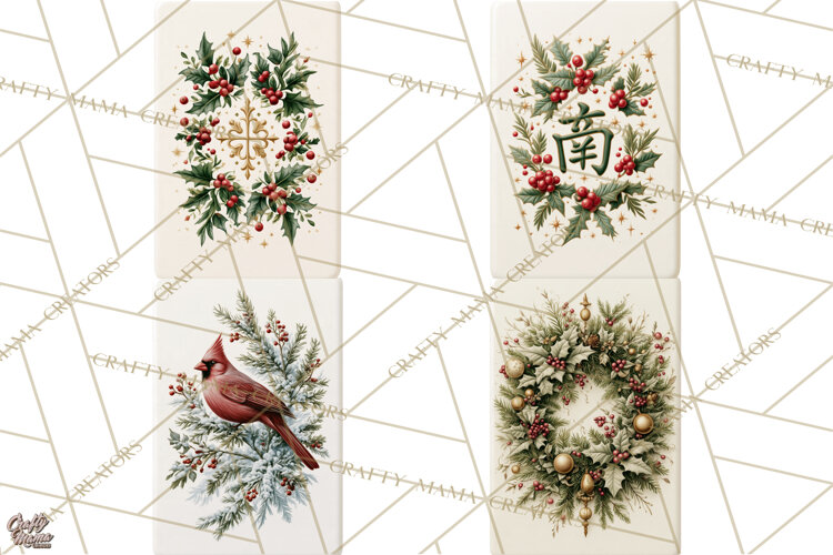 Christmas Mahjong Clipart, Holiday Mahjong Tiles PNG example image 1