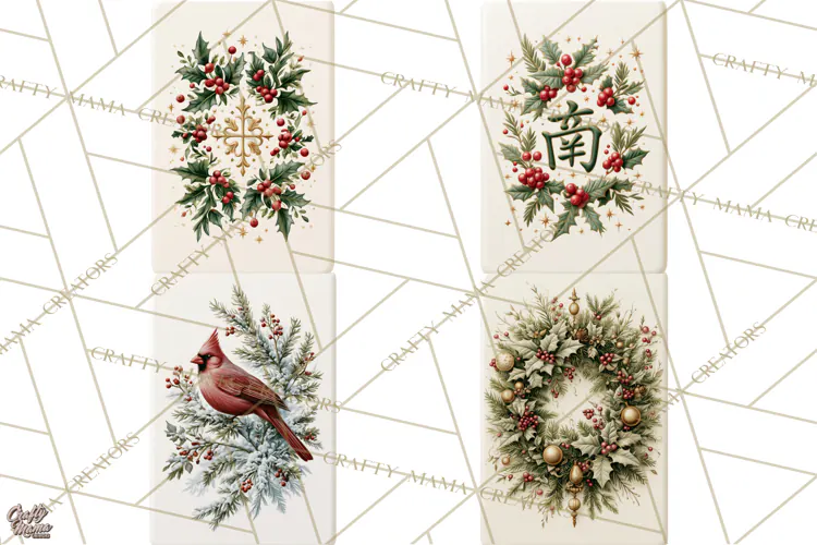 Christmas Mahjong Clipart, Holiday Mahjong Tiles PNG