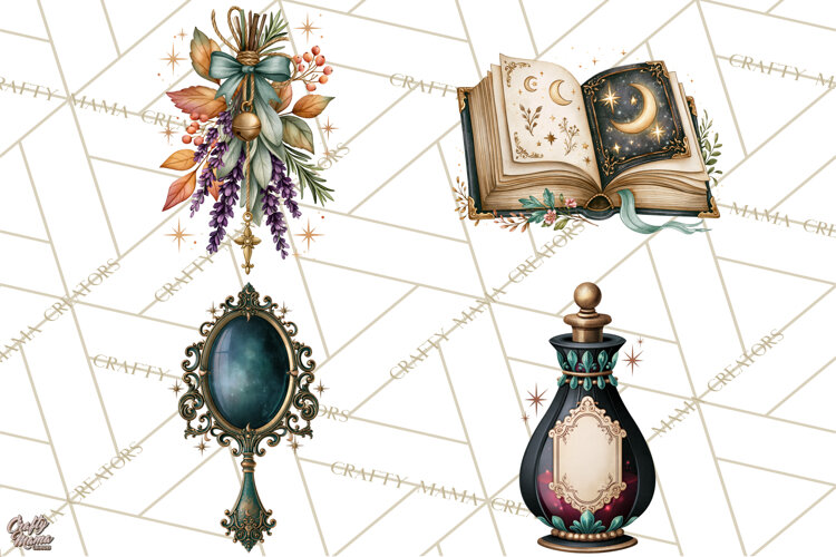 Vintage Witch Apothecary Clipart PNG, Halloween Magic example image 1