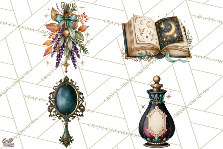 Vintage Witch Apothecary Clipart PNG, Halloween Magic