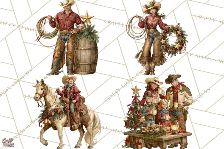 Western Christmas Clipart PNG, Cowboy Christmas, Rustic