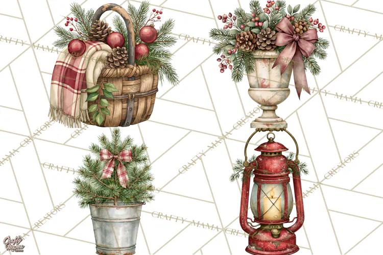 Vintage Farmhouse Christmas Decor PNG