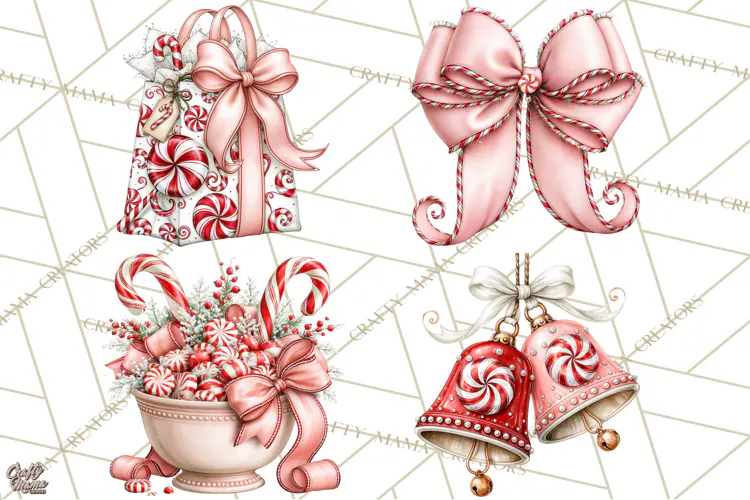 Peppermint Christmas Treasures Clipart PNG, Candy Cane