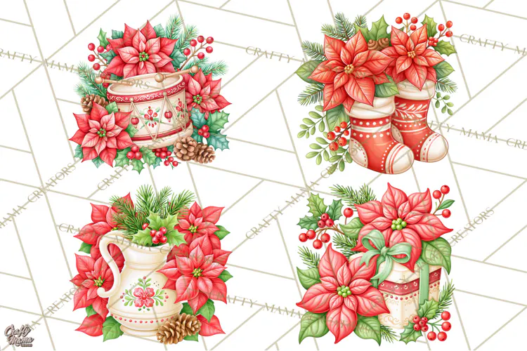 Christmas Poinsettia Clipart PNG | Holiday Floral Designs