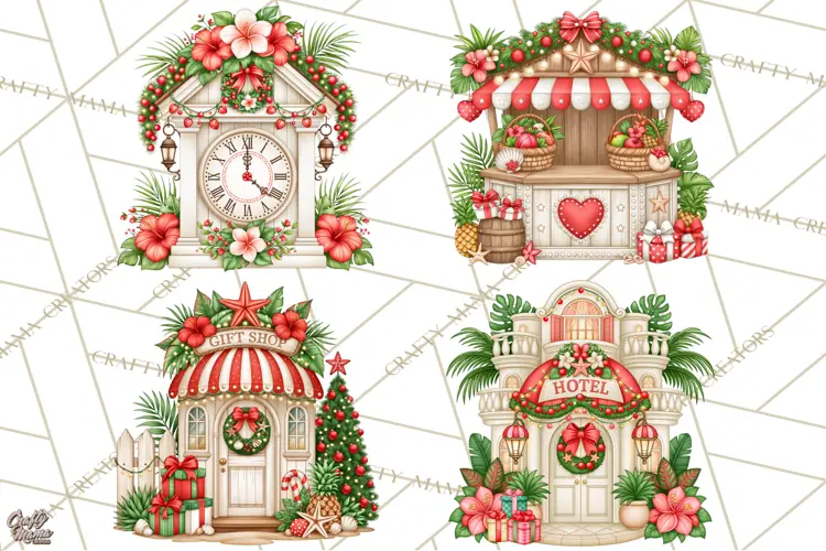 Tropical Christmas Village Clipart PNG, Christmas Village
