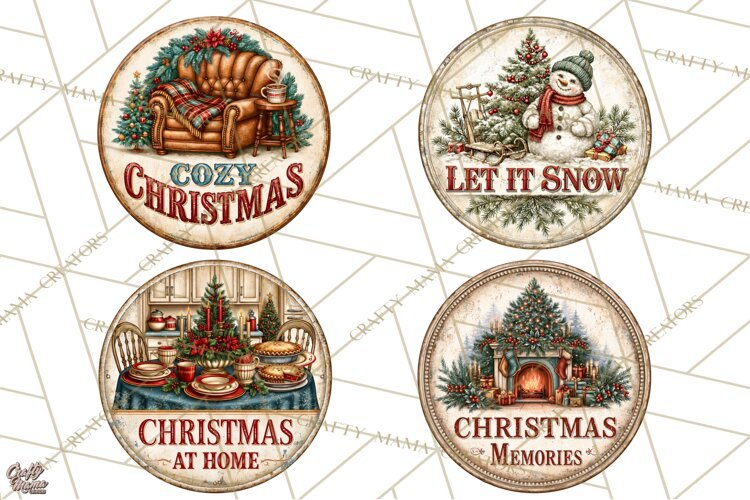 Mid Century Christmas Vintage Signs | Round Door Sign Design example image 1