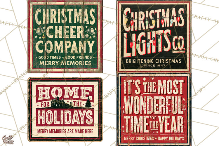 Vintage Christmas Signs Clipart PNG example image 1