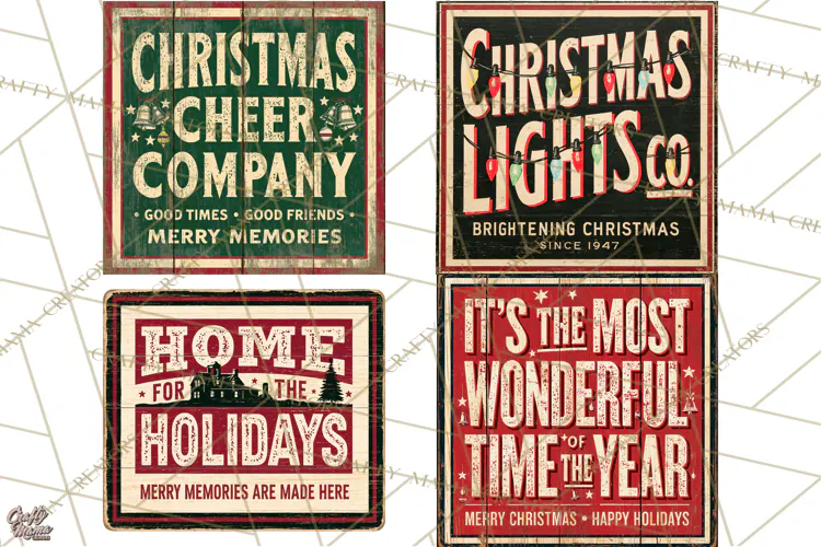 Vintage Christmas Signs Clipart PNG