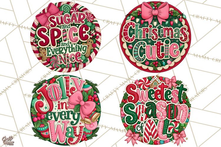 Whimsical Christmas Door Sign Clipart PNG, Merry and Bright example image 1