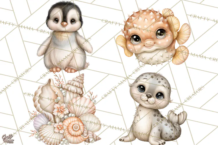 Ocean Animals Clipart Watercolor PNG, Sea Life Graphics