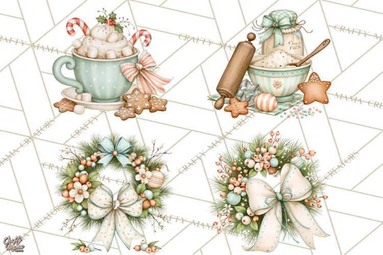 Christmas Mouse Clipart, Pastel Holiday Mice PNG, Nursery