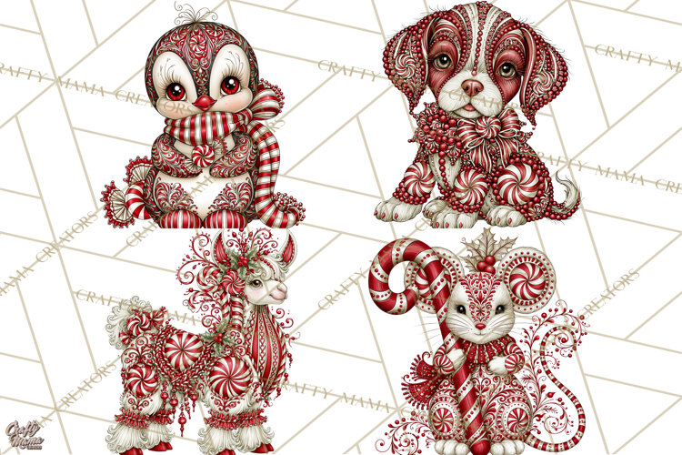 Whimsical Peppermint Animal PNG Christmas Clipart example image 1