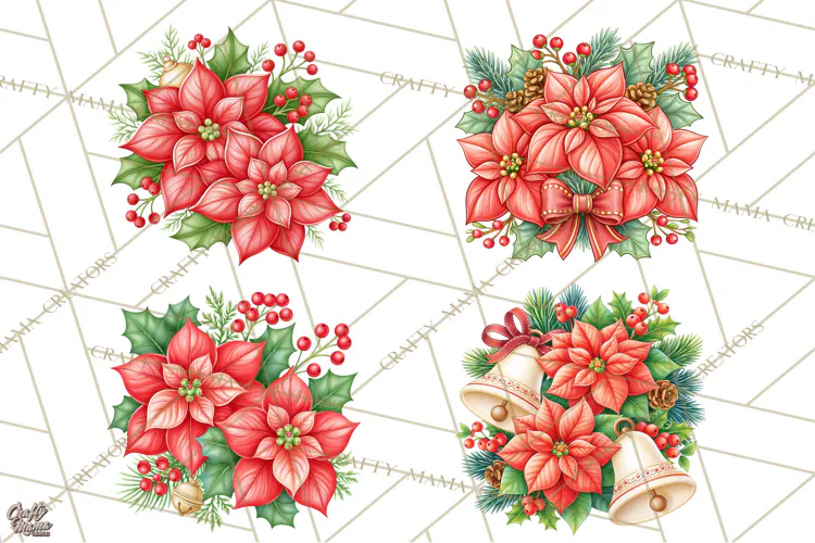 Christmas Poinsettia Clipart PNG | Holiday Floral Designs