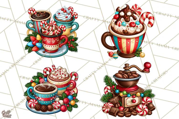 Cocoa Christmas Clipart, Chocolate Coffee Holiday PNG