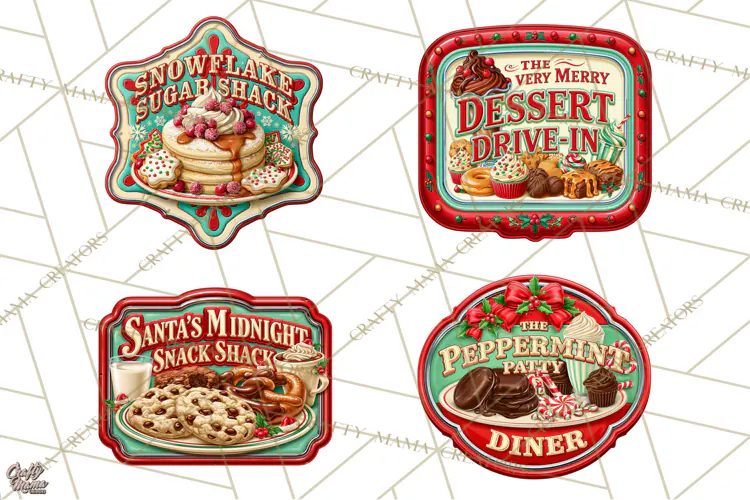 Retro Diner Style Christmas Signs PNG
