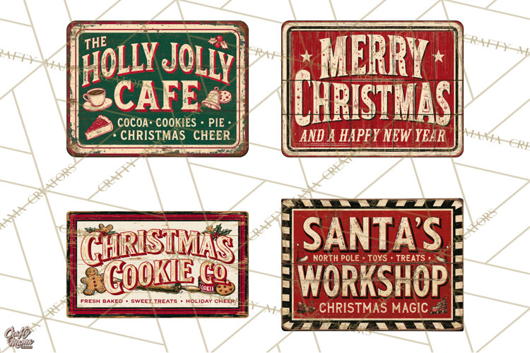 Vintage Christmas Signs Clipart PNG example image 1
