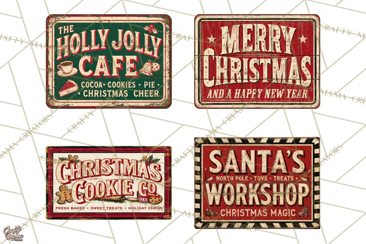 Vintage Christmas Signs Clipart PNG