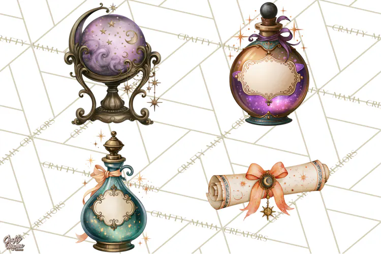 Vintage Witch Apothecary Clipart PNG, Halloween Magic
