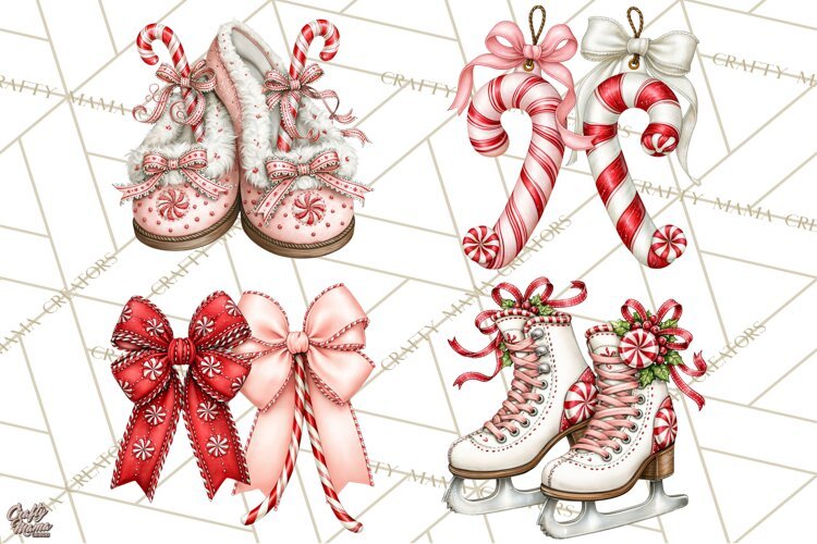 Peppermint Christmas Treasures Clipart PNG, Candy Cane example image 1