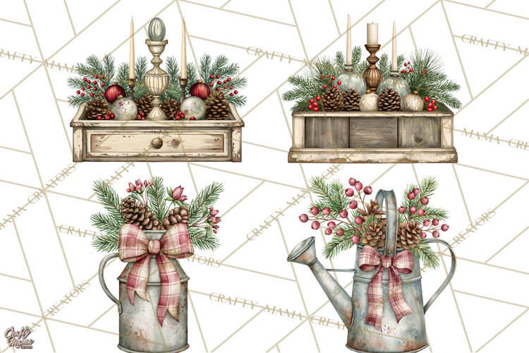 Vintage Farmhouse Christmas Decor PNG
