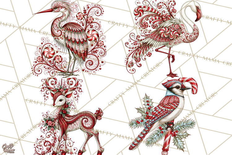 Whimsical Peppermint Animal PNG Christmas Clipart example image 1
