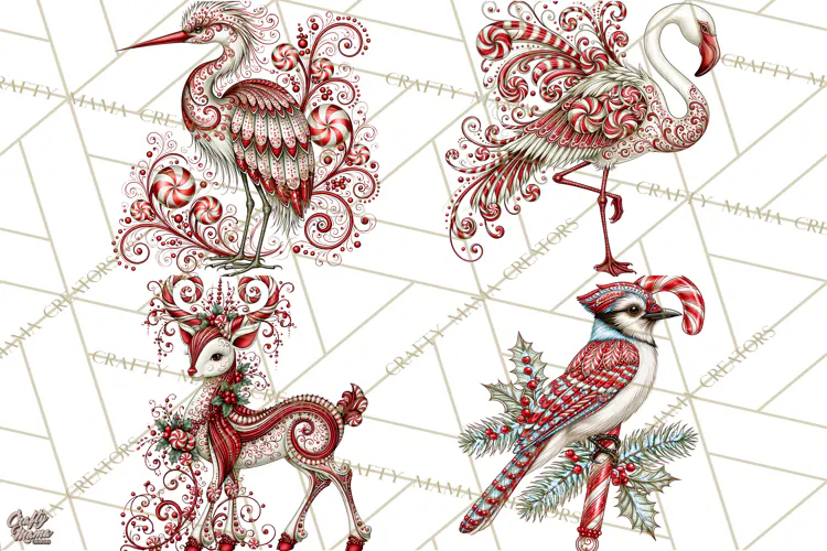 Whimsical Peppermint Animal PNG Christmas Clipart