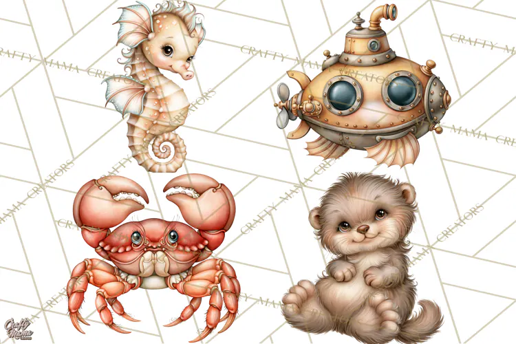 Ocean Animals Clipart Watercolor PNG, Sea Life Graphics