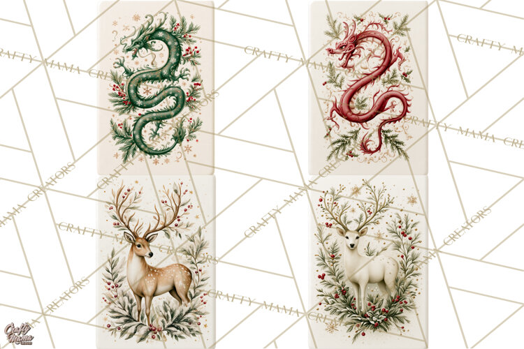 Christmas Mahjong Clipart, Holiday Mahjong Tiles PNG example image 1