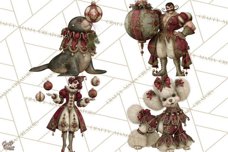 Christmas Circus Clipart, Vintage Christmas Circus PNG example image 1