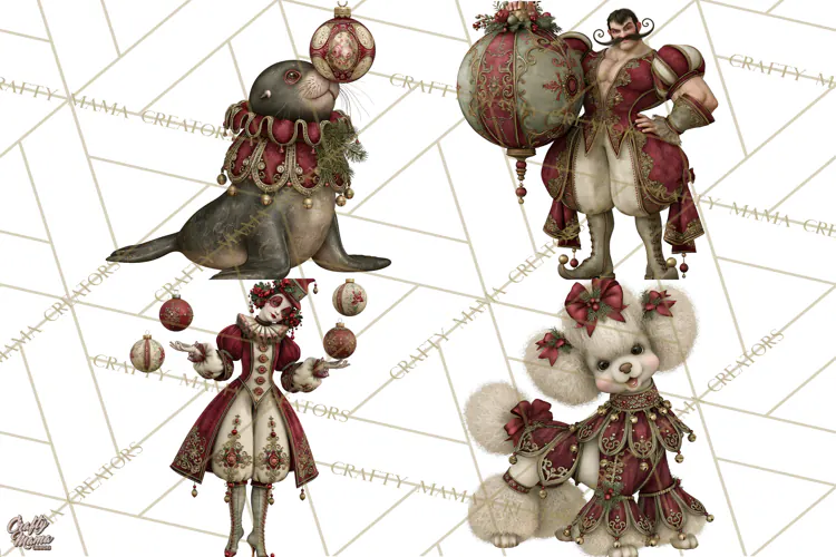 Christmas Circus Clipart, Vintage Christmas Circus PNG