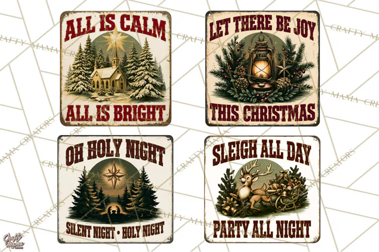 Vintage Christmas Metal Sign Clipart, Funny, Inspirational