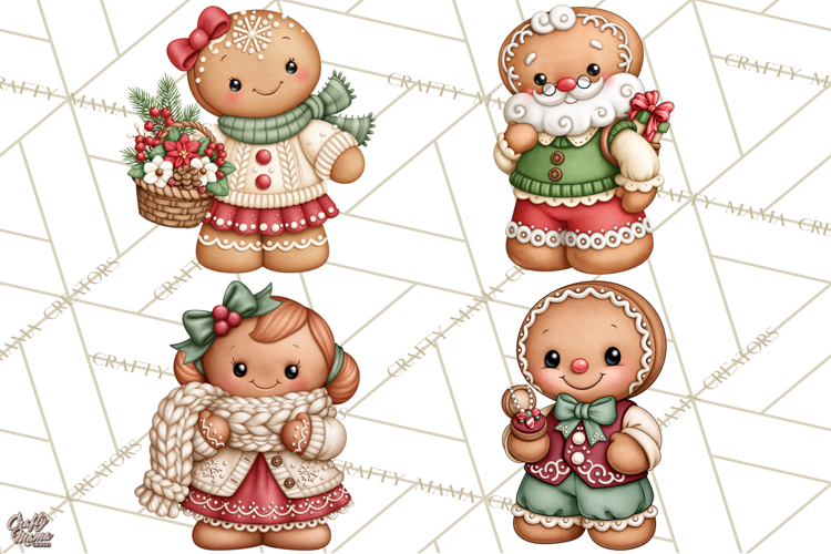 Downtown Gingerbread Town Characters Clipart PNG