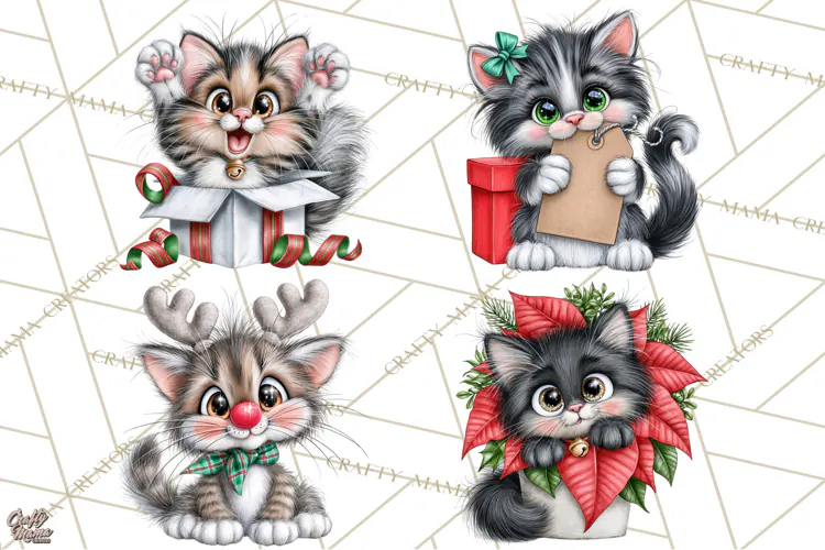 Christmas Cat Clipart PNG, Funny Kitten Christmas