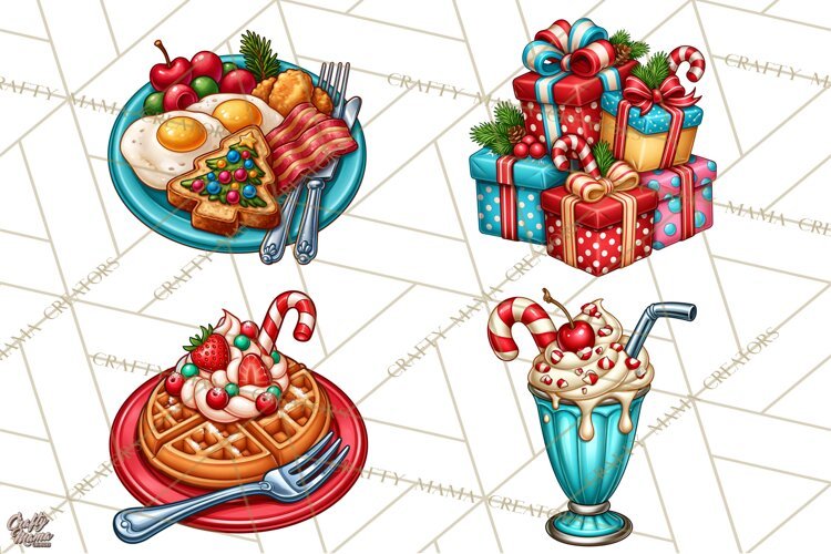 Christmas Retro Diner Clipart PNG 1950s Holiday Food & Decor example image 1