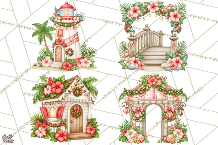 Tropical Christmas Village Clipart PNG, Christmas Village