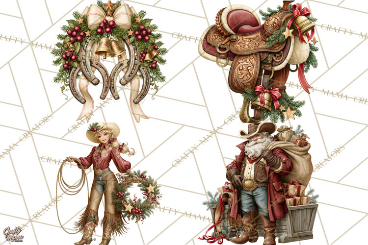 Western Christmas Clipart PNG, Cowboy Christmas, Rustic example image 1