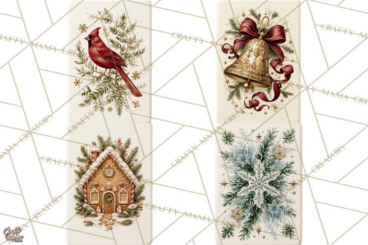 Christmas Mahjong Clipart, Holiday Mahjong Tiles PNG example image 1