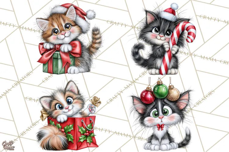Christmas Cat Clipart PNG, Funny Kitten Christmas