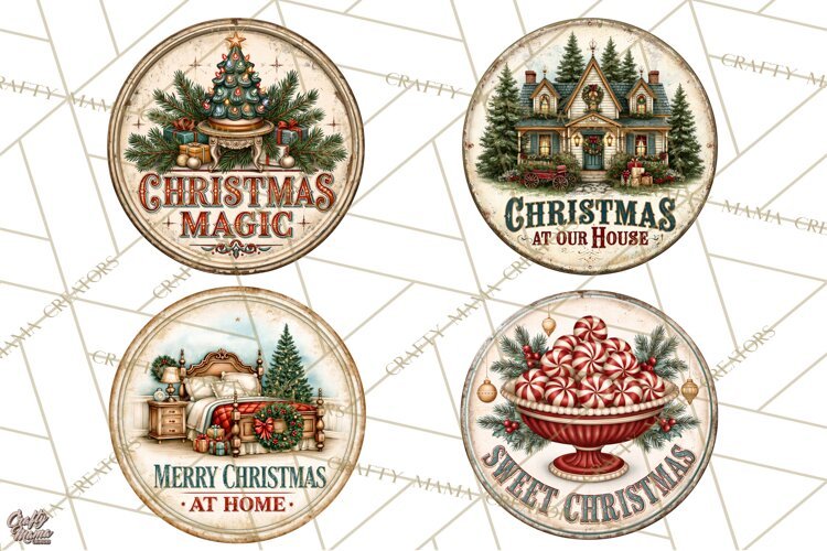 Mid Century Christmas Vintage Signs | Round Door Sign Design example image 1