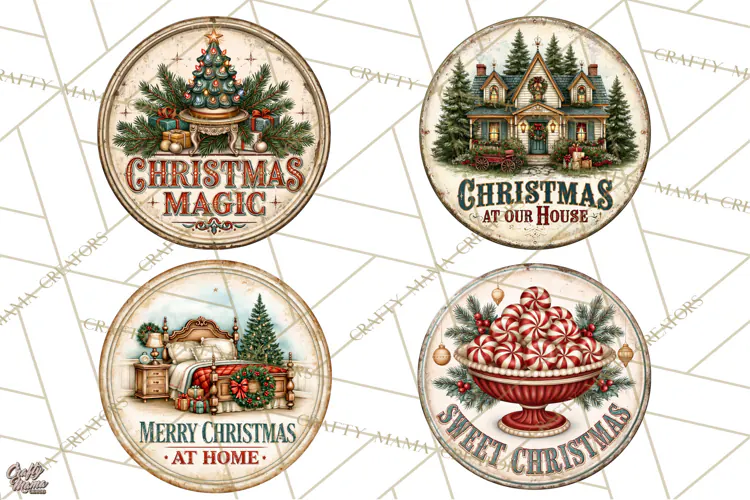 Mid Century Christmas Vintage Signs | Round Door Sign Design