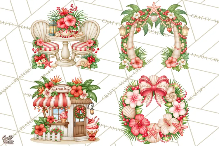 Tropical Christmas Village Clipart PNG, Christmas Village
