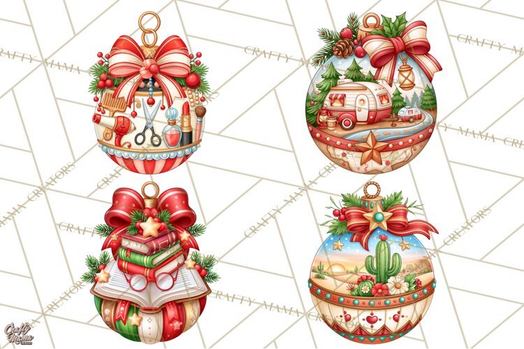 Multi Themed Christmas Ornament Clipart PNG example image 1