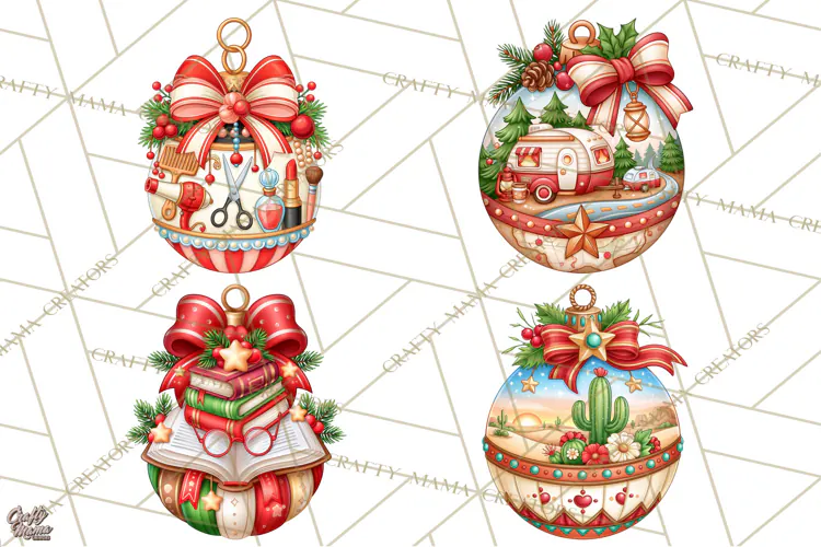Multi Themed Christmas Ornament Clipart PNG