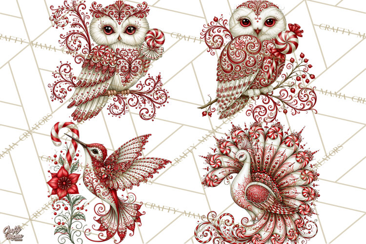 Whimsical Peppermint Animal PNG Christmas Clipart example image 1