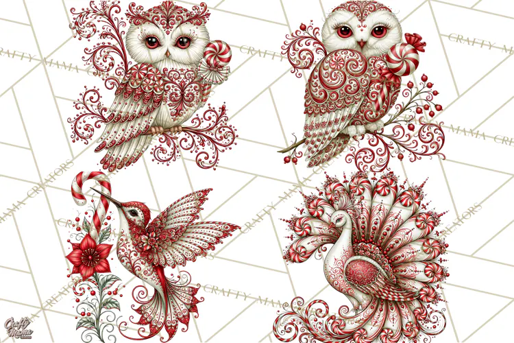 Whimsical Peppermint Animal PNG Christmas Clipart