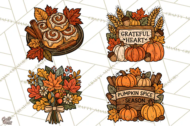 Cozy Fall Clipart PNG Autumn Harvest Illustrations