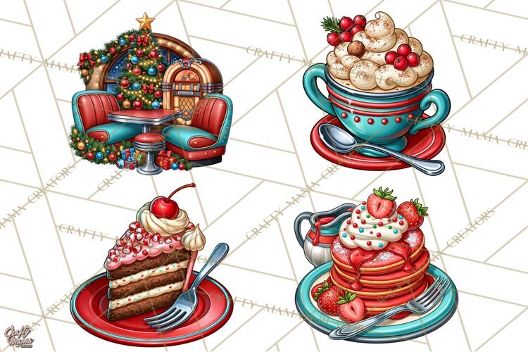 Christmas Retro Diner Clipart PNG 1950s Holiday Food & Decor example image 1