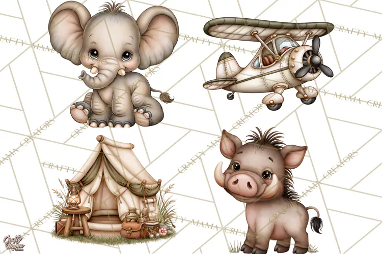 Safari Clipart African Animals Watercolor PNG